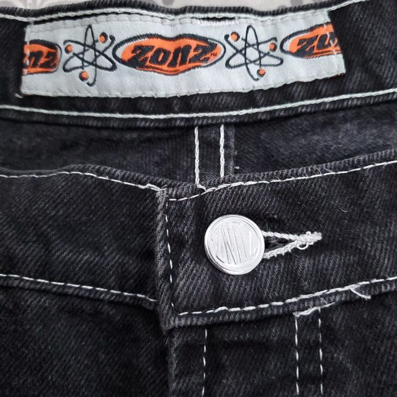 Vintage Zonz Men Wide Leg Jean 100% Cotton Skater Cut Off Black Size 35x25 - Picture 8 of 9